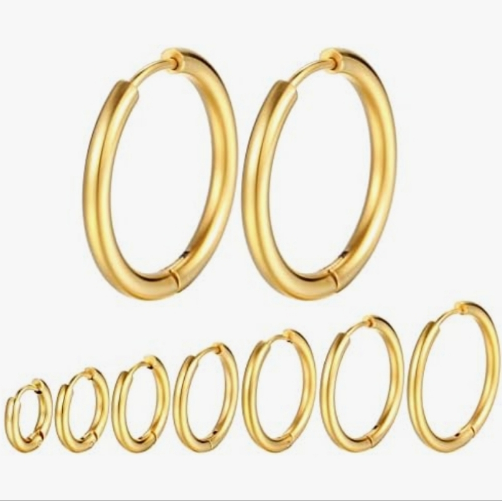 7 Pairs Goldtone Huggie Hoop Earrings